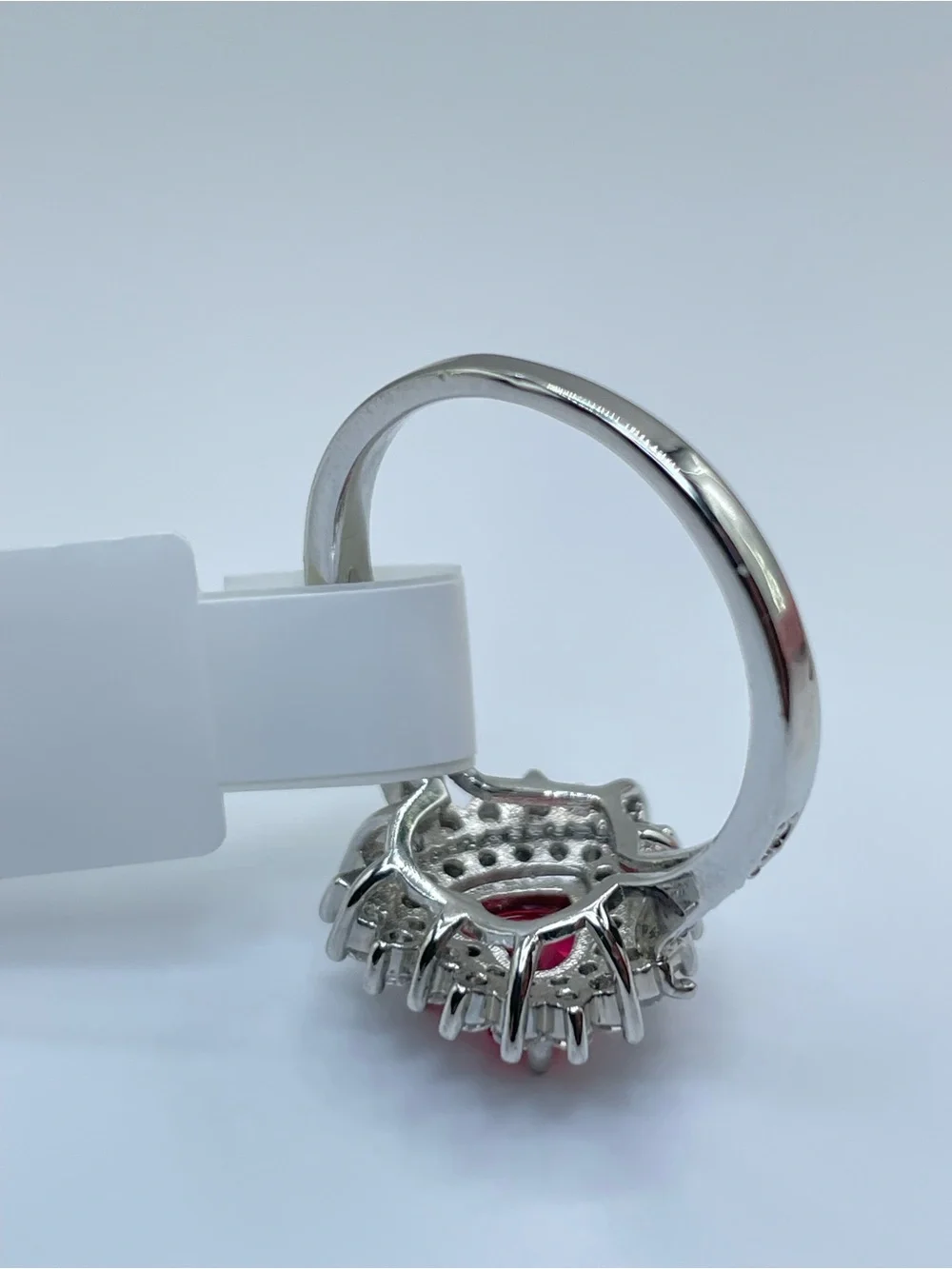 Swarovski Crystal Elements Ruby Red Heart Crystal White Halo Statement Ring Sz 8